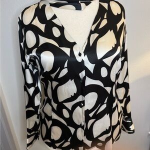 Vintage BCBGMAXAZRIA Black and White Blouse - Size XL - Women's Top